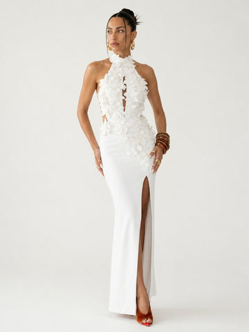 Elegant Halter Flower Maxi Dress