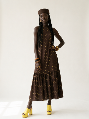 Worthy Polka Dot Halter Midi Dress