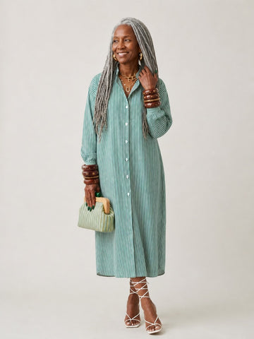 Grounded Striped Midi Shirt Dress