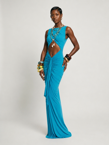 Powerful Ruched Cutout Maxi Gown