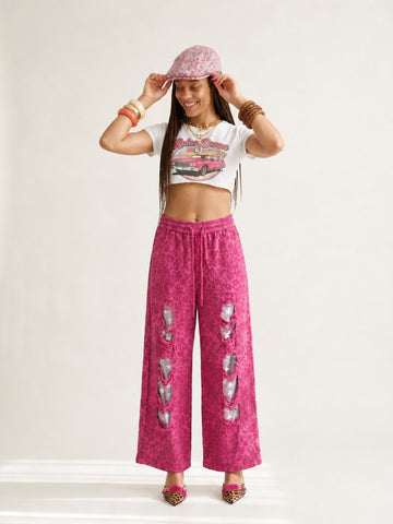 Daring Leopard Ripped Wide Leg Trousers