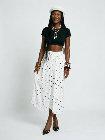 Free Spirit Pleated Dot A-Line Skirt