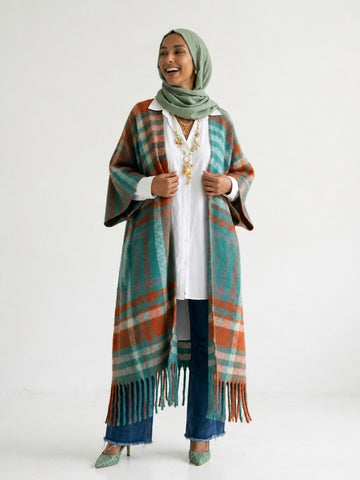 Wanderlust Plaid Fringed Kimono