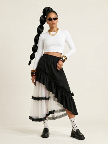 Unique Irregular Ruffle Mesh Skirt