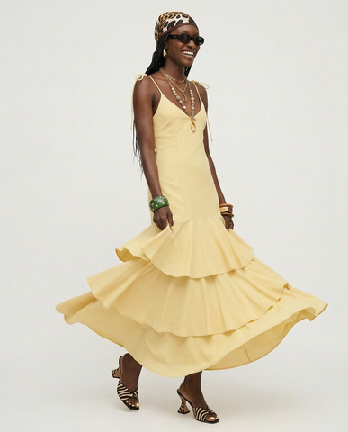 Radiant Tiered V-Neck Midi Dress