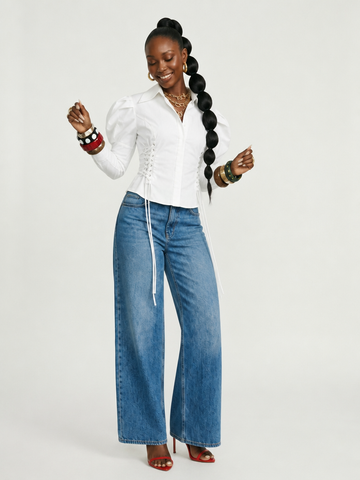 Audacious Puff Sleeve Lace-Up Blouse
