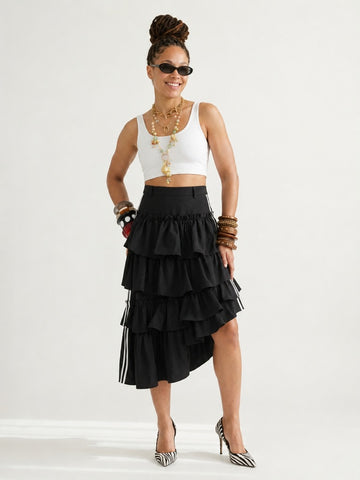 Audacious Tiered Striped Midi Skirt