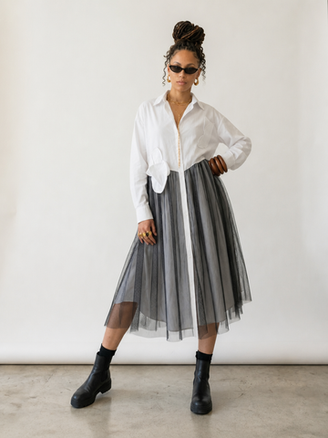 Unique Mesh Patchwork Shirt Dress