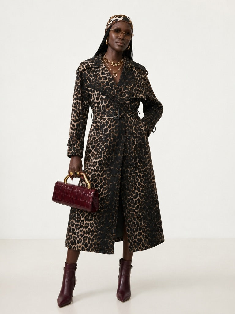 Fierce Leopard Oversized Trench Coat