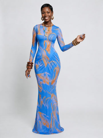 Magnetic Tie Dye Ruched Maxi Dress