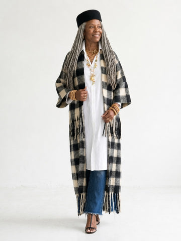 Grounded Plaid Tassel Long Coat