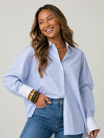 Radiant Pearl Striped Blouse