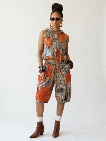 Vibrant Mesh Patchwork Vest Set