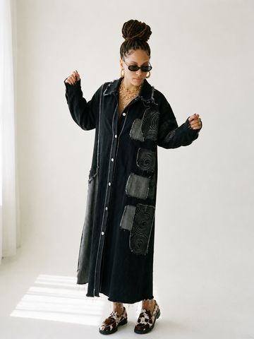 Unique Fringed Patchwork Denim Trench