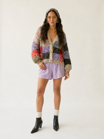 Vibrant Patchwork Knit Cardigan