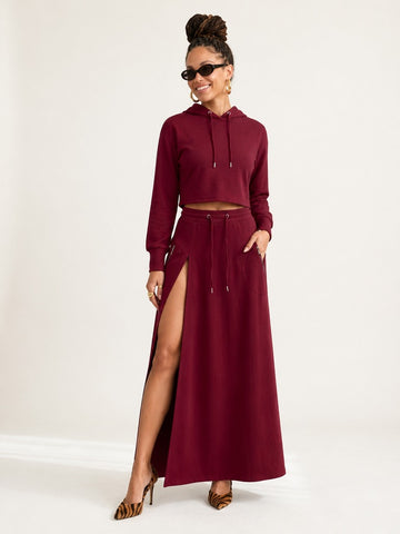 Confident Hooded Slit Maxi Set