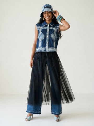 Daring Denim Mesh Blouse