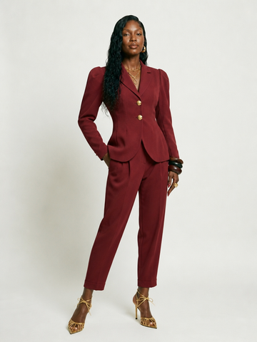 Confident Slim Puff Sleeve Pant Suit