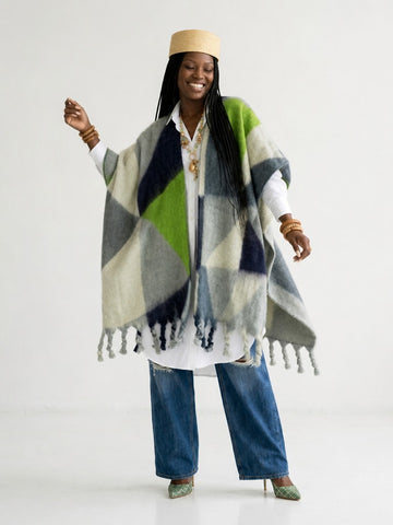 Vibrant Geometric Tassel Kimono