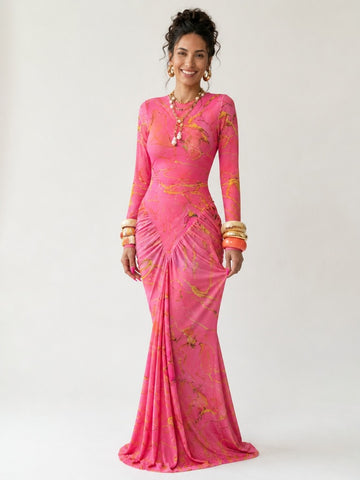 Audacious Printed Ruched Maxi Dress