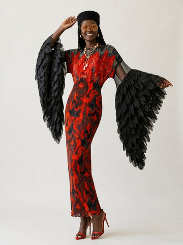 Fierce Pleated Feathered Kaftan
