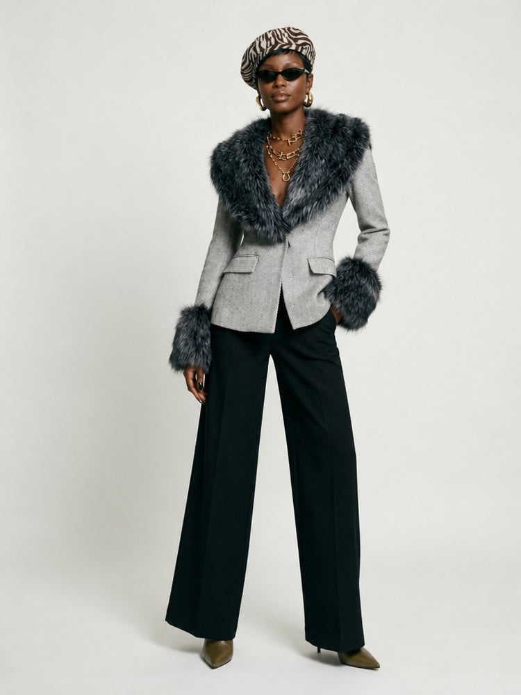 Elegant Faux Fur Woolen Jacket