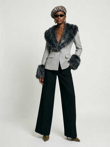 Elegant Faux Fur Woolen Jacket