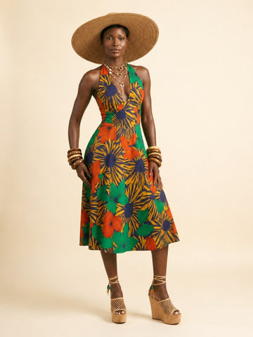 Vibrant Ankara Halter Midi Dress