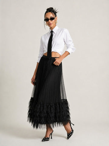 Unstoppable Pleated Mesh Maxi Skirt