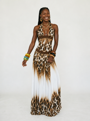 Final Sale Printed Halter Maxi Dress