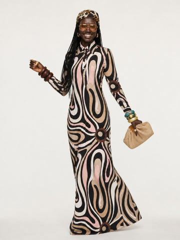 Graceful Marble Print Maxi Dress