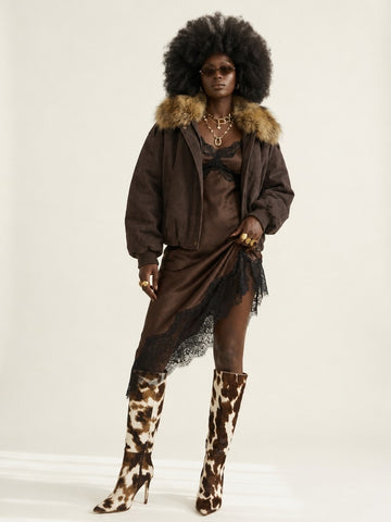 Grounded Faux Suede Fur Bomber Jacket