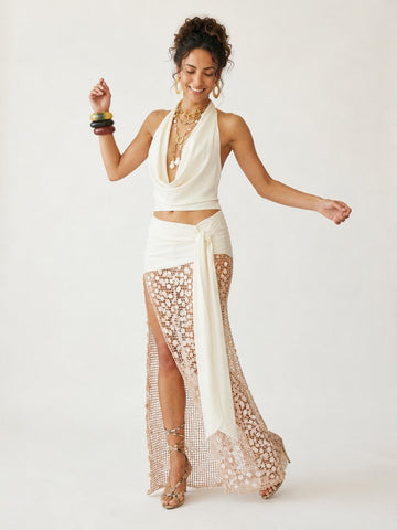 Celestial Gold Mesh Maxi Suit