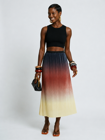 Radiant Pleated Gradient Midi Skirt