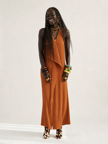 Radiant Pleated Halter Maxi Dress