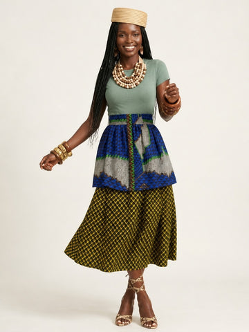 Mmimi Ankara Twi Tier Midi Skirt - Luxurious Flow & Grace