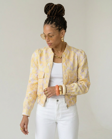 Vibrant Patterned Cropped Bomber Jacket