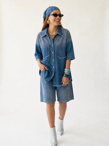 Vibrant Crystal Denim Two-Piece Set