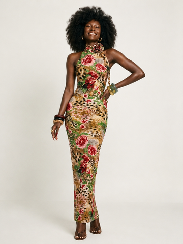 Fierce Floral Rhinestone Maxi Dress