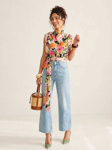 Radiant Floral Tie-Up Blouse