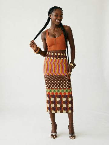 Spirited Pleated Geometric Midi Skirt