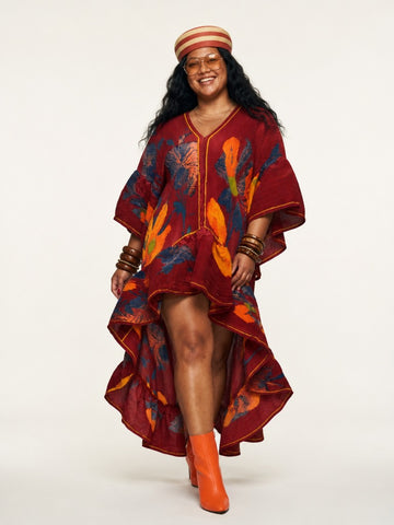 Vibrant Pleated Floral Kaftan