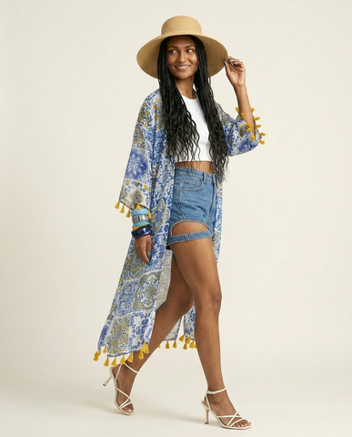 Wanderlust Tassel Print Kaftan