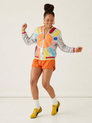 Vibrant Sequin Embroidered Bomber Jacket