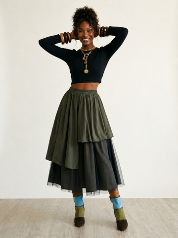 Boundless Mesh Layered Midi Skirt