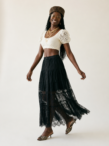 Unique Mesh Tiered Midi Skirt