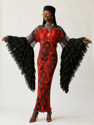 Fierce Pleated Feathered Kaftan