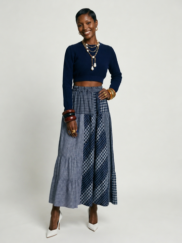 Grounded Plaid Spliced A-Line Skirt