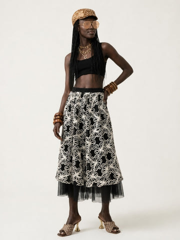 Ethereal Embroidered Mesh Maxi Skirt