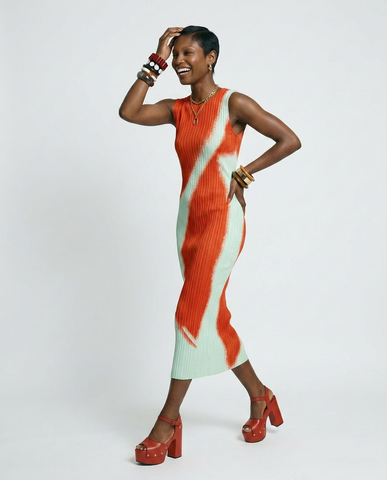 Vibrant Geometric Pleated Midi Dress